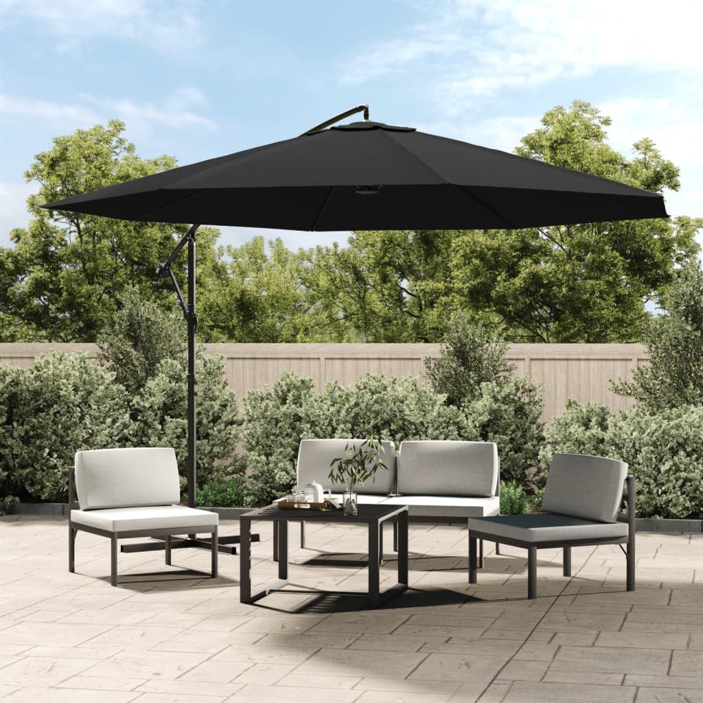 Ombrellone da giardino, 350 cm, con manovella, inclinabile, colore: nero | Grande ombrellone inclinabile per terrazza e giardino, parasole regolabile con stabile base a croce e sfiato.