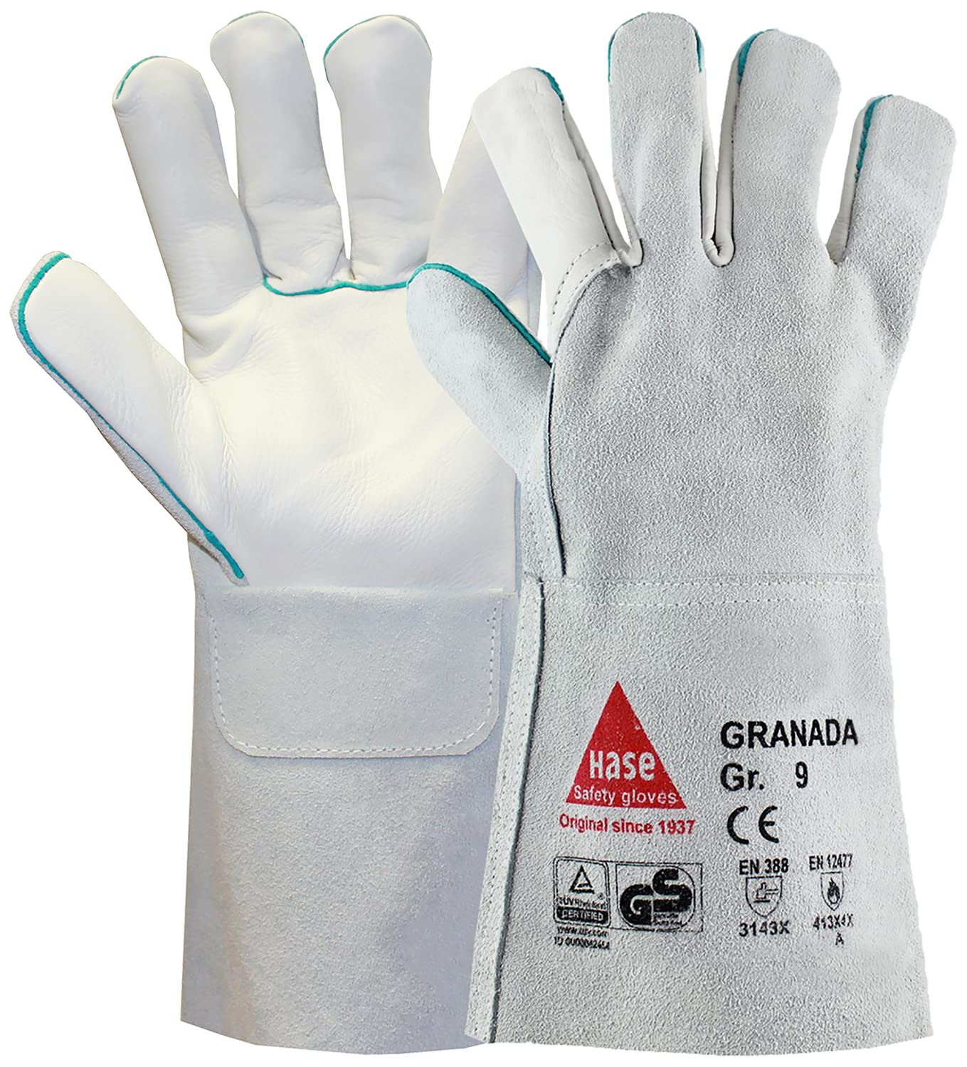 Hase Leichte Schweißerhandschuhe GRANADA Rindnarbenleder TÜV GS, Grau, 10