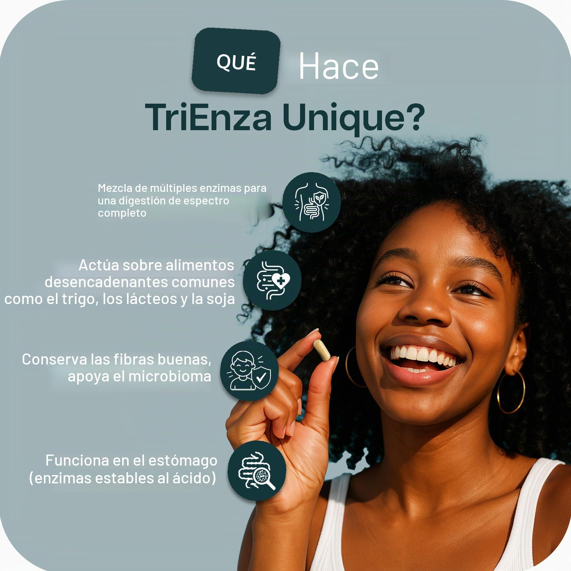 Houston Enzymes TriEnza - Suplemento enzimático digestivo para gluten, caseína, soja, proteínas, carbohidratos, grasas y polifenoles - Enzimas digestivas para mujeres y hombres (60 cápsulas)