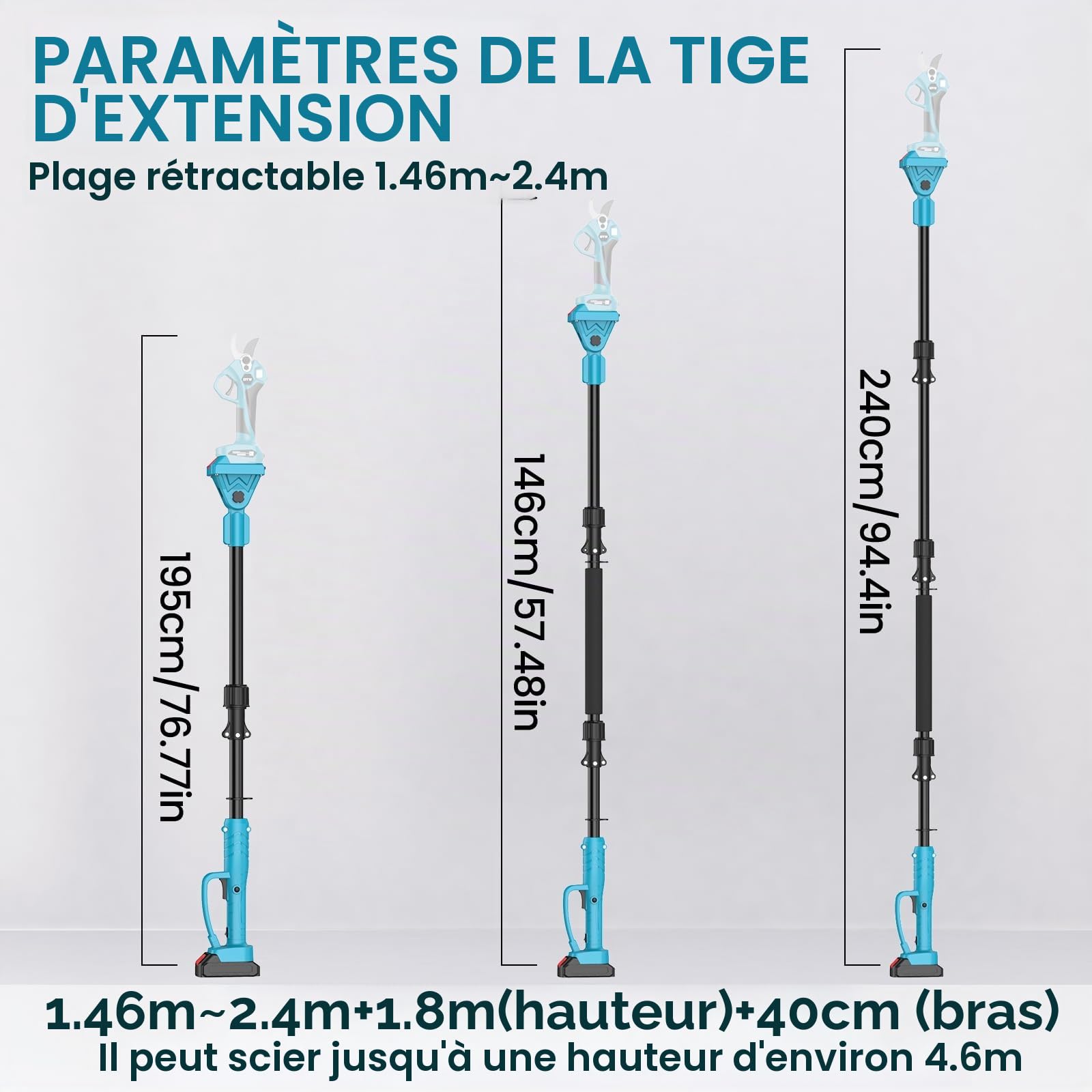 Télescopique pour Taille-Haie,Barre Extensible Compatible avec Tronçonneuses,Sécateur,Taille-Haies et Autres Outils Électriques,Compatible Avec Ma-kita~ 21V,Hauteur De Travail Jusqu'à 4 Mètres (A)