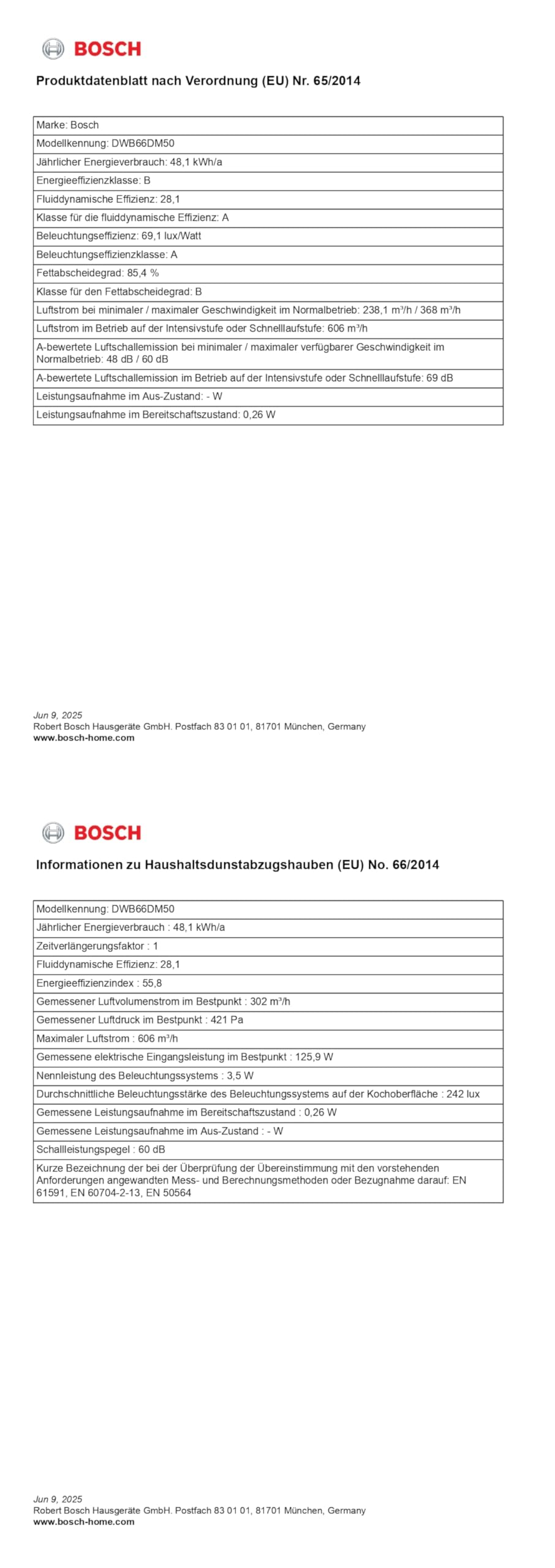 Bosch Serie 4 DWB66DM50 Wandesse 60 cm Edelstahl Umluft Abluft LED DirectSelect