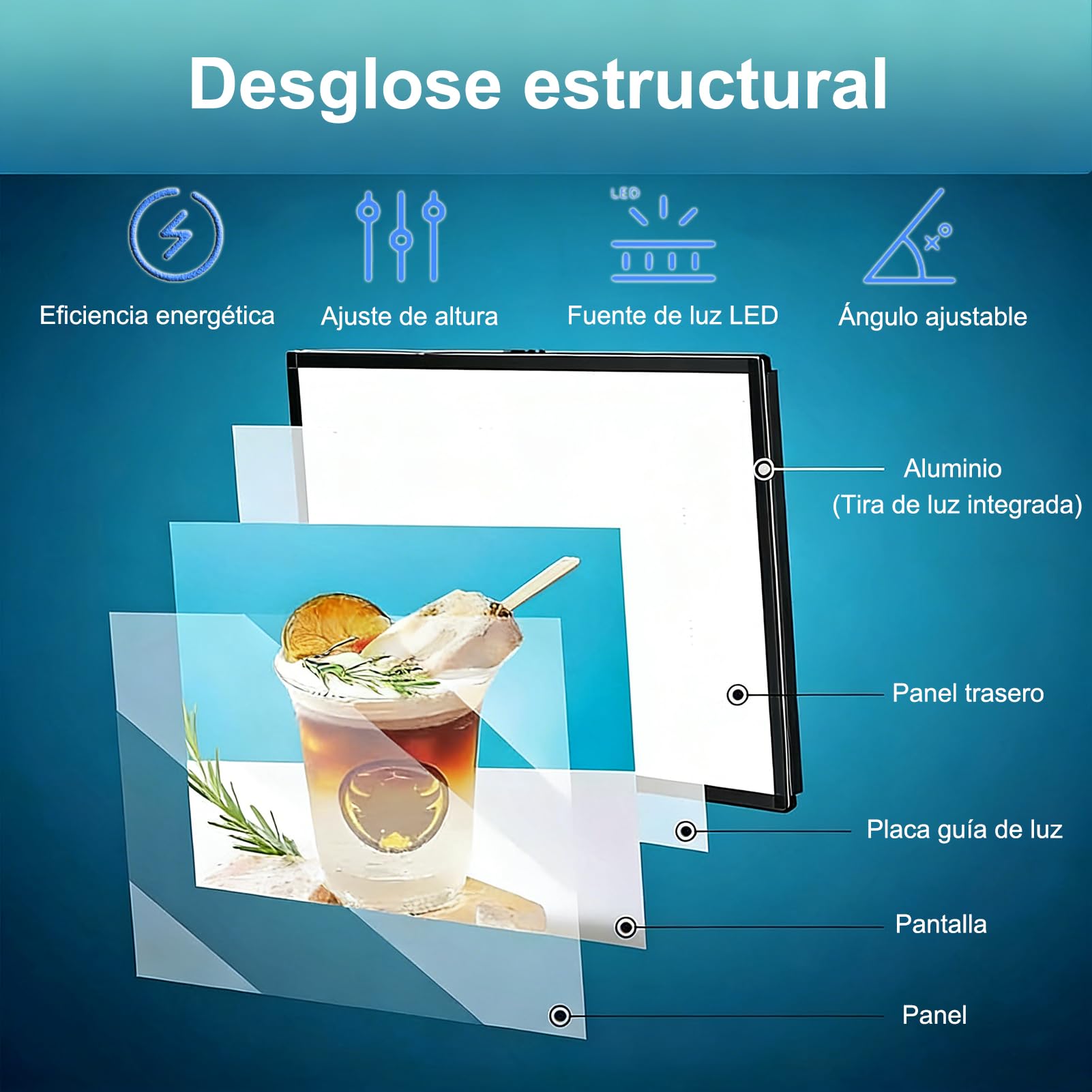 HJZALMI Caja de luz LED para menús de montaje en pared, 40x60cm | Expositor de carteles LED ultrafino, Tablero de menús iluminado con poste telescópico para cafeterías y locales bebidas