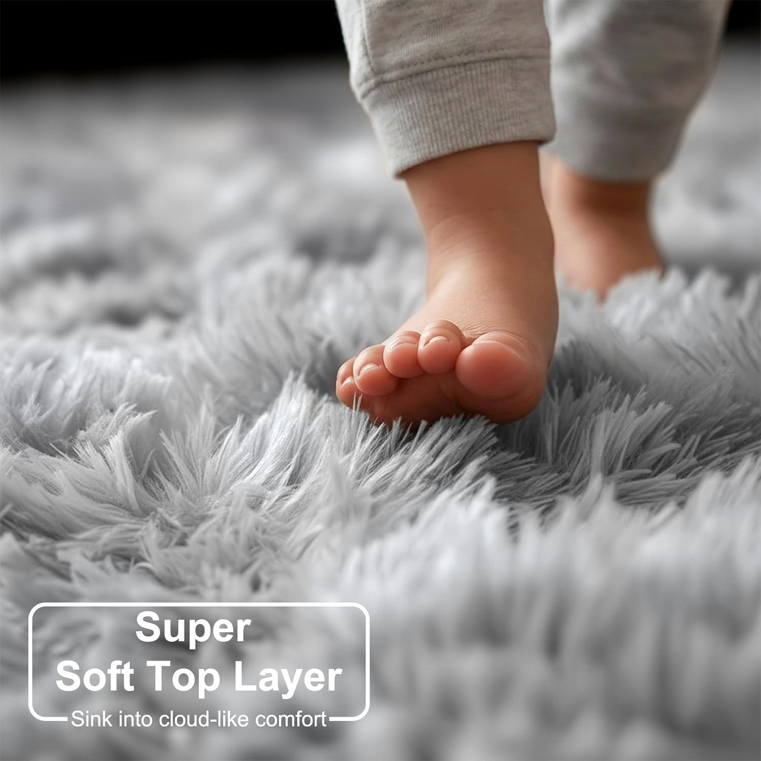 Amdrebio Tie-Dyed Light Grey Round Area Rugs for Living Room, 7x7 Large Soft Circle Rugs for Bedroom, Fluffy Shag Carpet for Kids Room, Big Modern Floor Circular Shaggy Farmhouse Rug