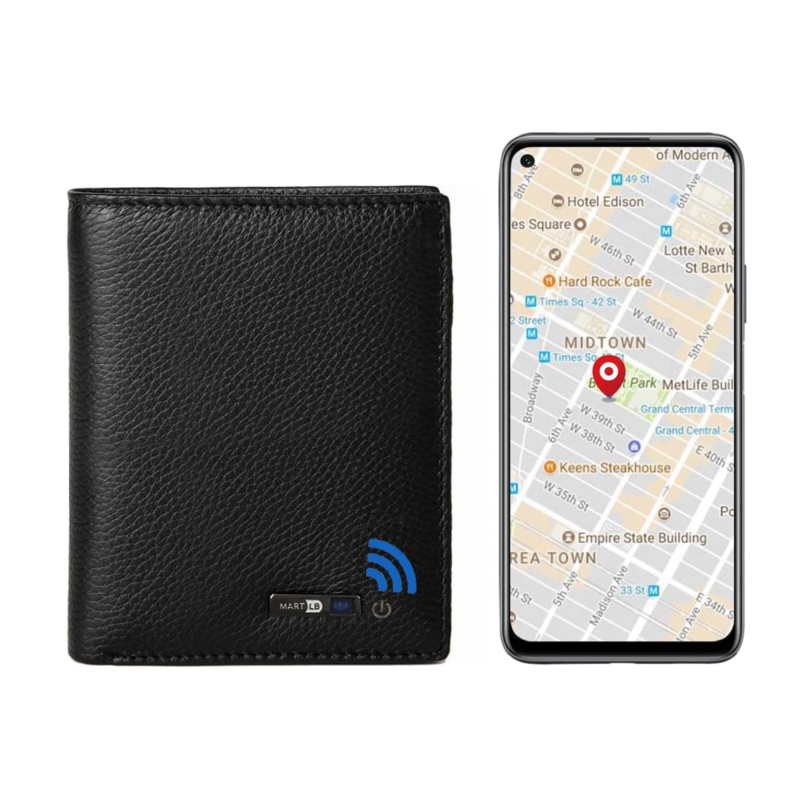 Smart LB Anti-Lost Bluetooth Wallet Tracker & Finder, Mens Slim Minimalist trackable Cool leather wallet Credit Card Holder Gifts with Box(Black)