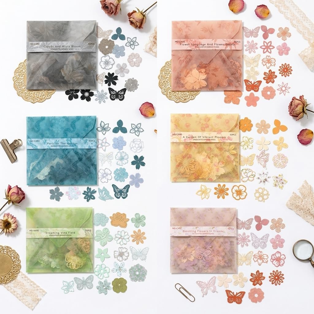 300PCS Die Cuts Scrapbook Embellishments, Paper Flowers for Card Making