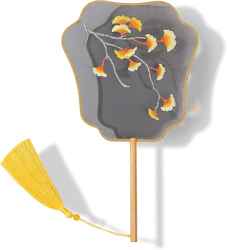 Ventilador de mano bordado de seda translúcida, ventilador redondo chino, ventilador de mano antiguo, ventilador de baile tradicional de palacio,