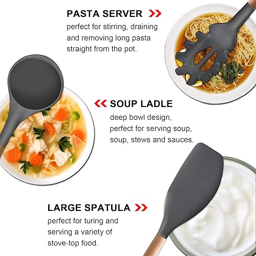 Miniatura 4 de Juego de utensilios de cocina de cocina, 6 piezas de utensilios de cocina de silicona, espátula, cucharón, espátula, cucharón, espátula, espátula,