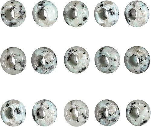 Miniatura 1 de Amogeeli Rondelle - Cuentas de piedra de agujero grande para hacer joyas, cuentas sueltas europeas, paquete de 15