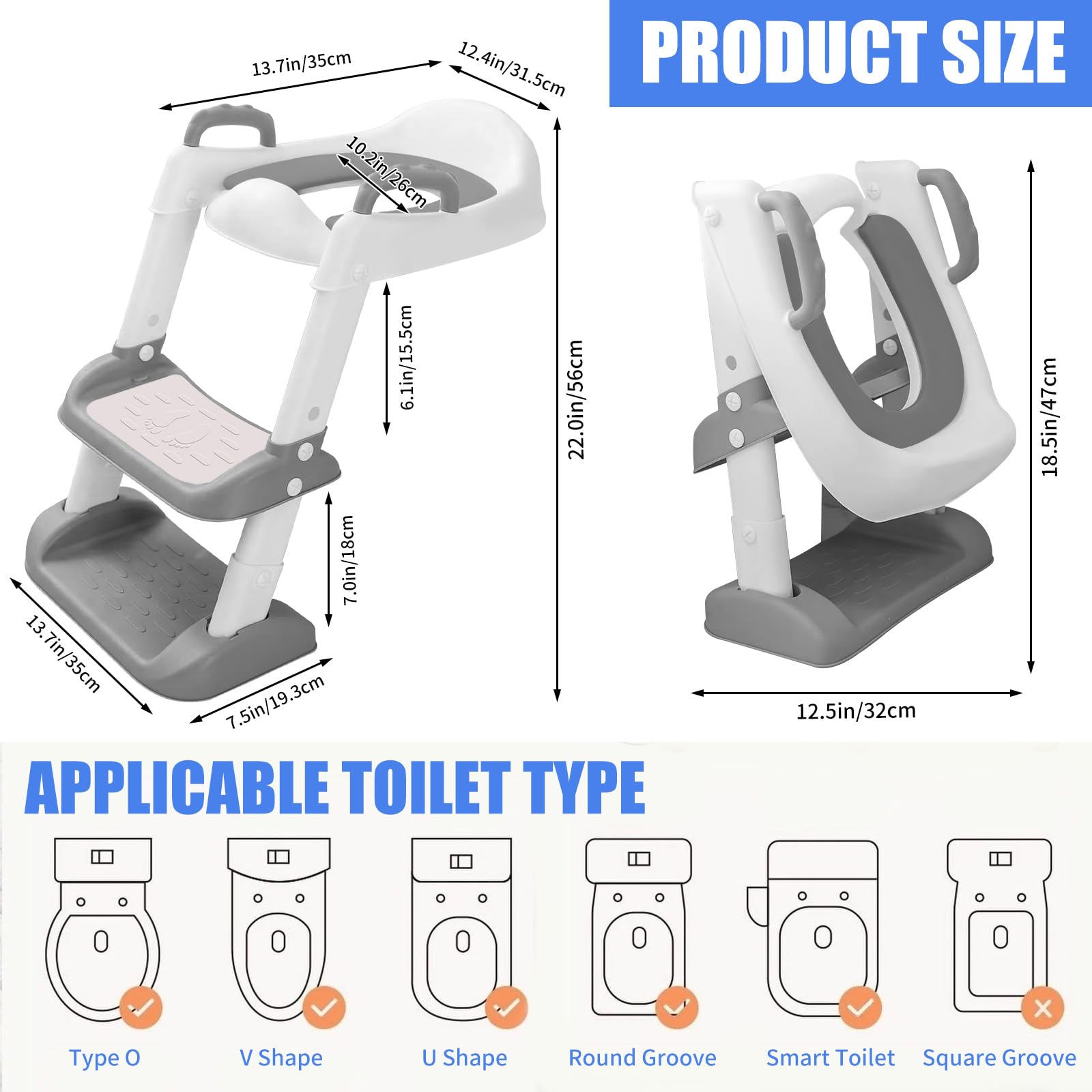 Reducteur Toilette Enfant, Abattant WC Antidérapant Échelle Réducteur, Pliable et Réglable, Réducteur WC Enfant Siege Toilette Enfant avec Marche Adapté pour Apprentissage de la Propreté
