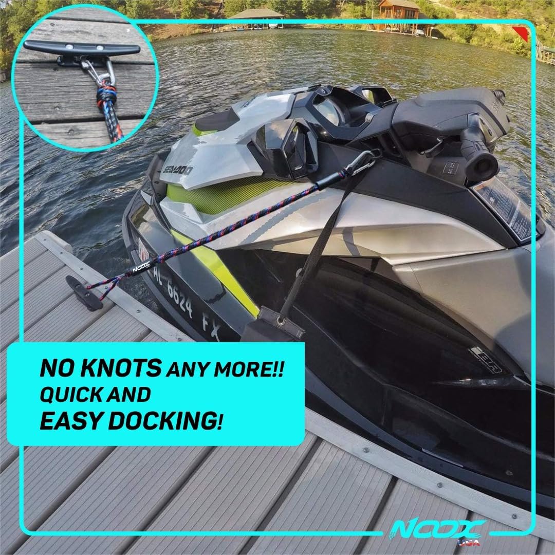 Marine Bungee Dock Lines – Dock Rope with Stainless Steel Clip, Perfect for Jet Ski, SeaDoo, Yamaha WaveRunner, Kayak, Pontoon, and Dinghy. 4 feet (Pack of 2). (Yellow and Green)