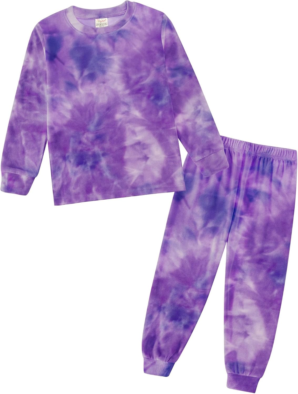 Jimonda Soft Pajamas Kid Boys/Girls Clothes long sleeve 2pc Tee/Pants Pjs Set Toddler tie dye Fluff Sleepwear Outfits 2T-14Y