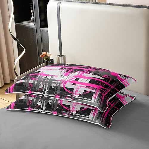 Miniatura 6 de jejeloiu Juego de ropa de cama de tamaño matrimonial con diseño de arte abstracto para niños, diseño moderno a rayas, 100% algodón, transpirable,