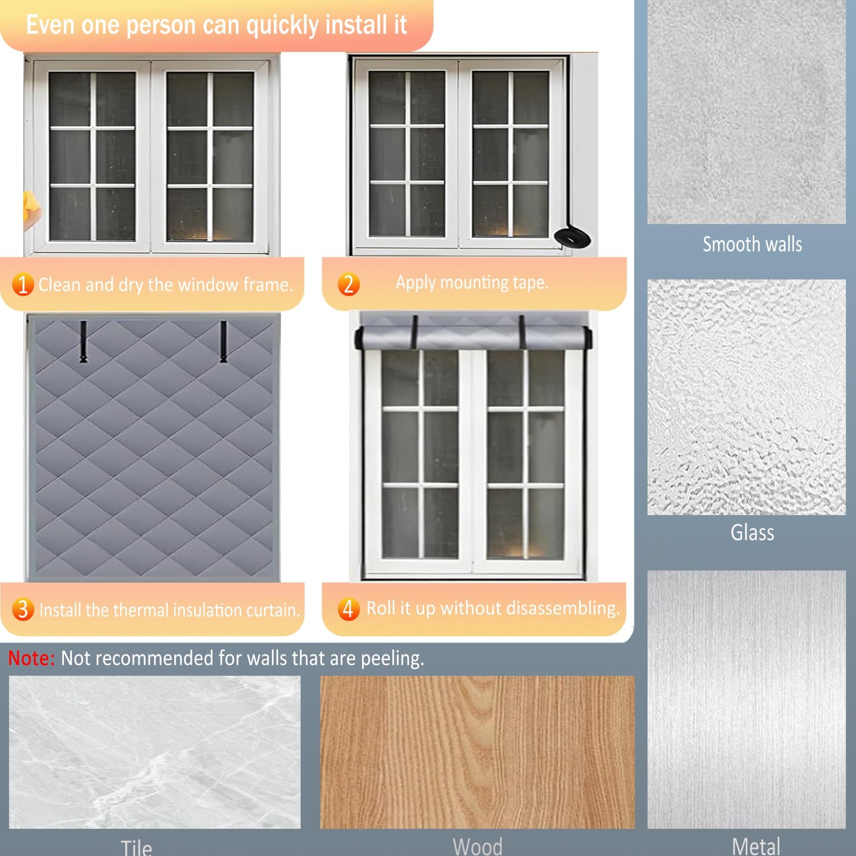 Fenster Isolierfolie 155 x 135 cm, Sonnenschutz, Thermorollo, Tragbare Reise, Anti-Uv, Hitzeschutz, Wärmende Baumwollvorhänge, mit Klettband für Wohnmobil, Grau