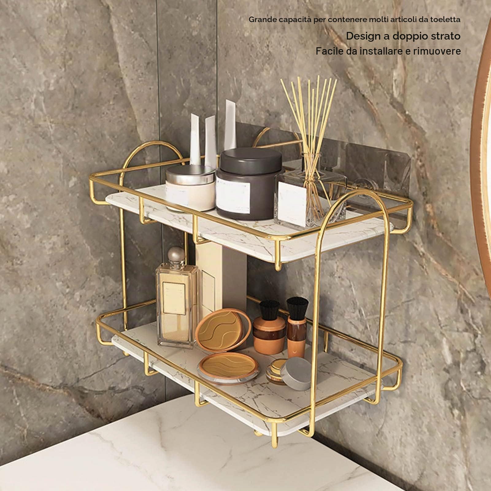 Organizer da Bagno, 2 Ripiani Salvaspazio per il Bagno, Portaoggetti per Cosmetici, Porta Pennelli da Trucco da Appoggio per il Bagno, Accessori per L'organizzatore di (20 litri)