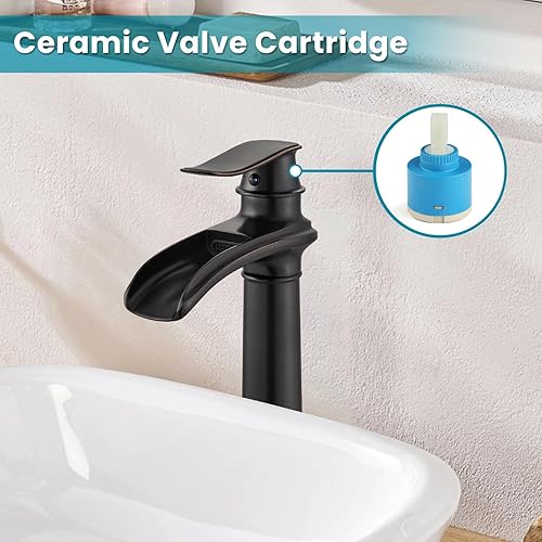 Miniatura 6 de gotonovo Grifo de fregadero de cascada para fregadero de 1 agujero, grifo alto de lavabo de baño de una sola manija, grifo de baño de cascada de