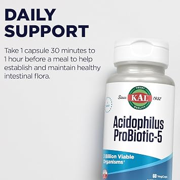 أقراص KAL Acidophilus ، كبسولات Probiotic- 5 ، 3 Bil ، 60 Count