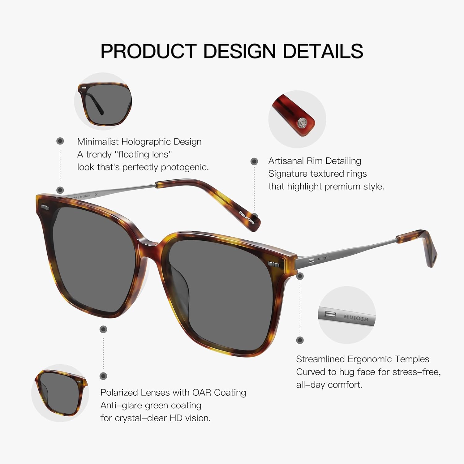 MUJOSH Minimalist Square Polarized Sunglasses for Women Men, Trendy Seamless Flush-Mount Flat Shade Brand of EssilorLuxottica - Image 6