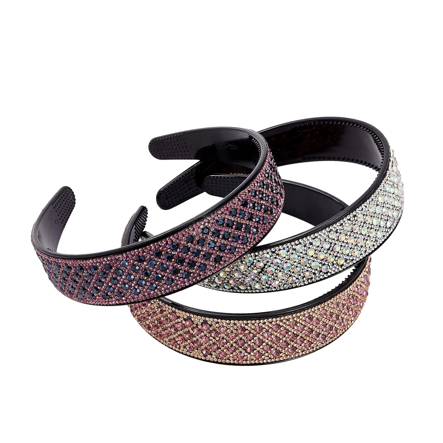 3 Pack Jeweled Rhinestone Headbands for Women and Girls, Hair Accessories (Silver, Rose Gold, Pink) : Beauty & Personal Care
