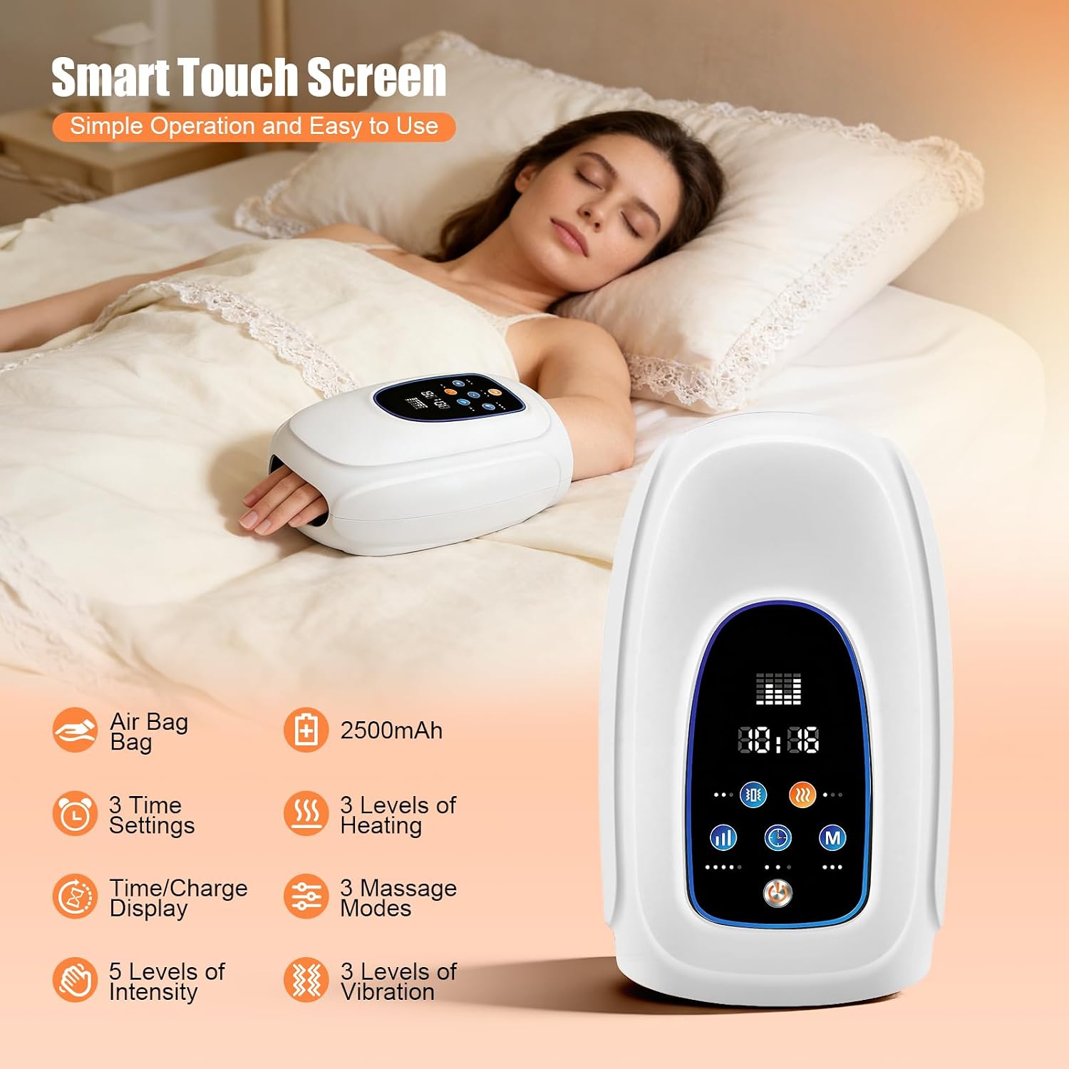 Cordless Hand Massager for Typists Gamers, Upgrade Wrist Massager with Heat & Compression–2500mAh Rechargeable, 3 Modes & 5 Intensities, Soothing Kneading & Stretching for Palm, Finger & Wrist
