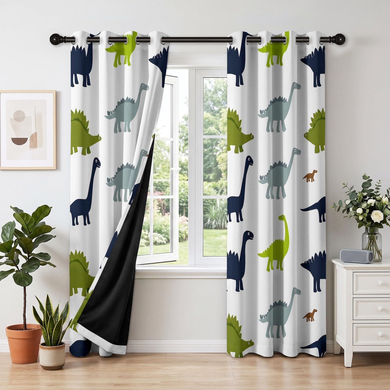 Scandinave Rideau Occultant Lot de 2 Dinosaure Brachiosaure Rideau Thermique Isolant, L 117 X H 229 cm Anti Froid et Chaleur Rideaux Opaque à Oeillets Chambre Maison Salon Decoration