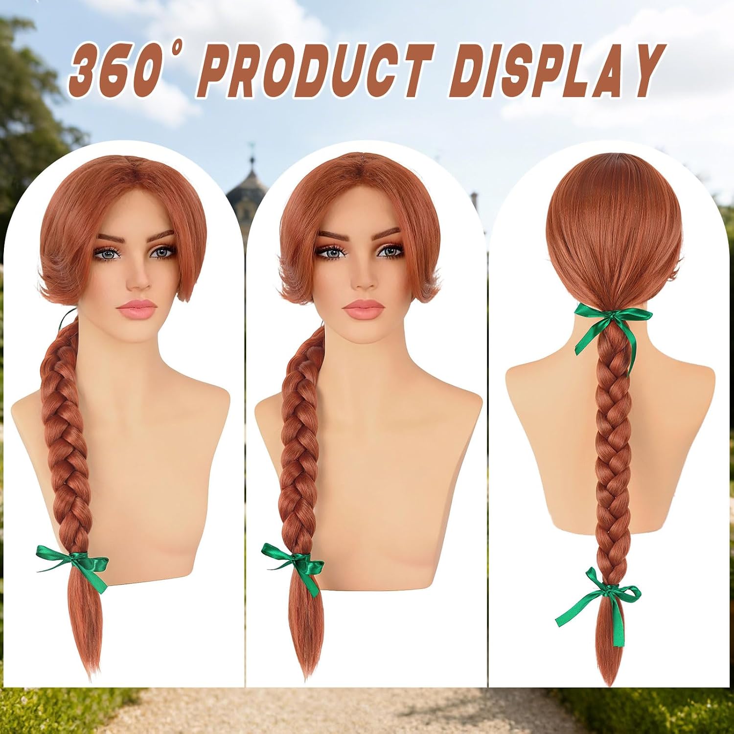 Long Braided Reddish Brown Wig for Women Costume Heat Resistant Synthetic Auburn Wig for Cosplay Halloween Party