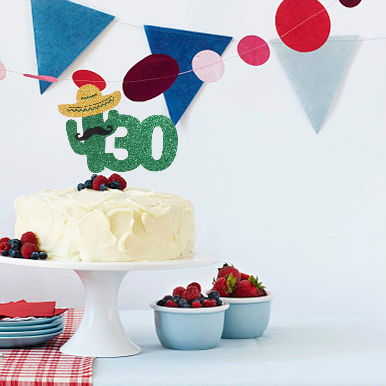 30. Geburtstag Tortenaufsatz – Grüner Glitzer Sombrero Für Fiesta-Party-Dekoration