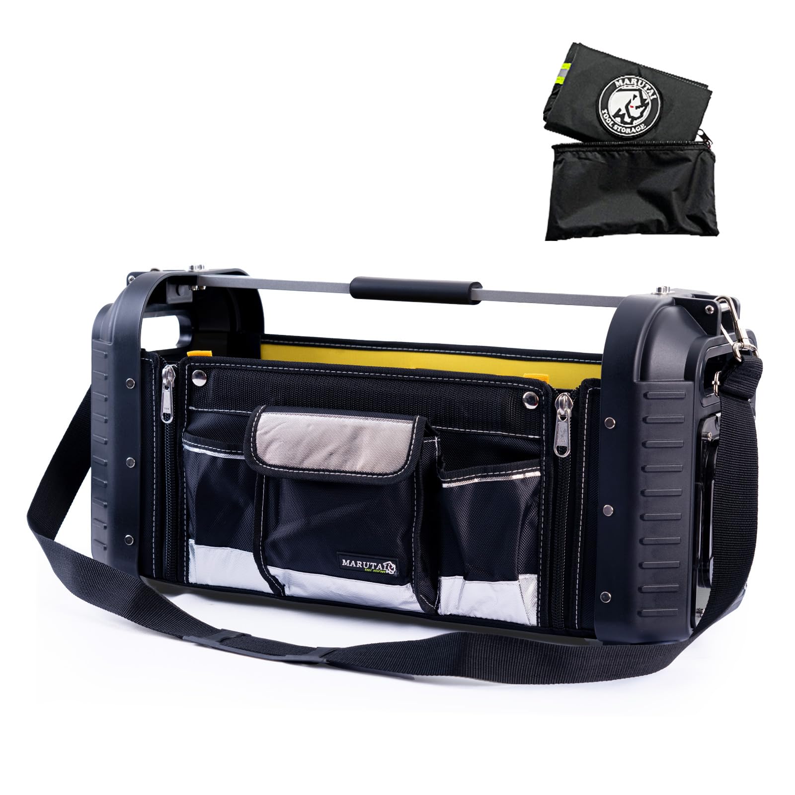MARUTAI 24" (61 cm) Heavy Duty Tool Bag, Open Tote Tool Bag with Waterproof Cover, 40L Tool Box Storage, Ergonomic Carrying for Construction Workers/Trademen