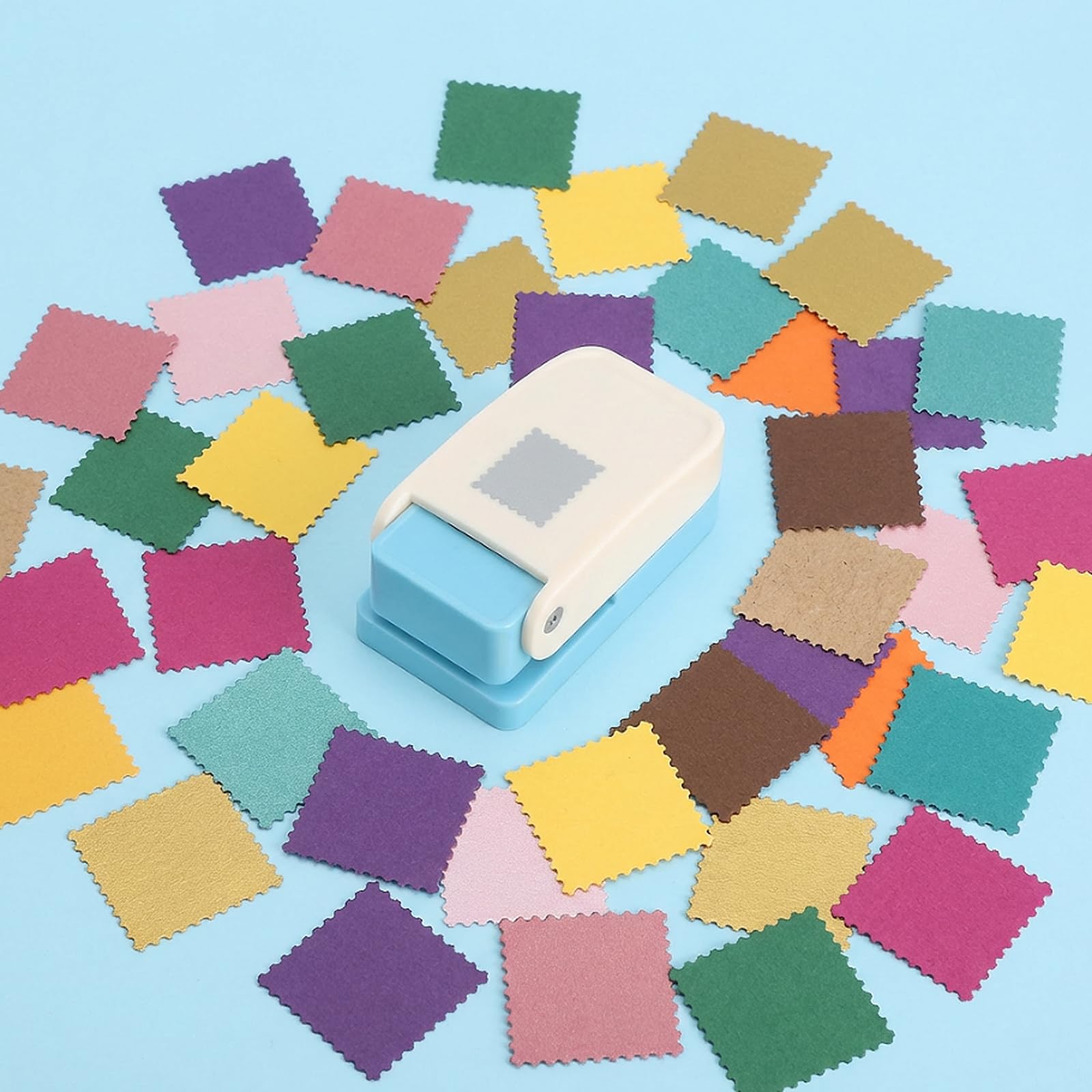 Wycinarka z motywem do znaczków, kwadratowy dziurkacz do papieru, design dźwigniowy zapewnia czyste ząbkowanie, motyw 2,5 x 2 cm, do kart, etykiet, scrapbookingu i journalingu