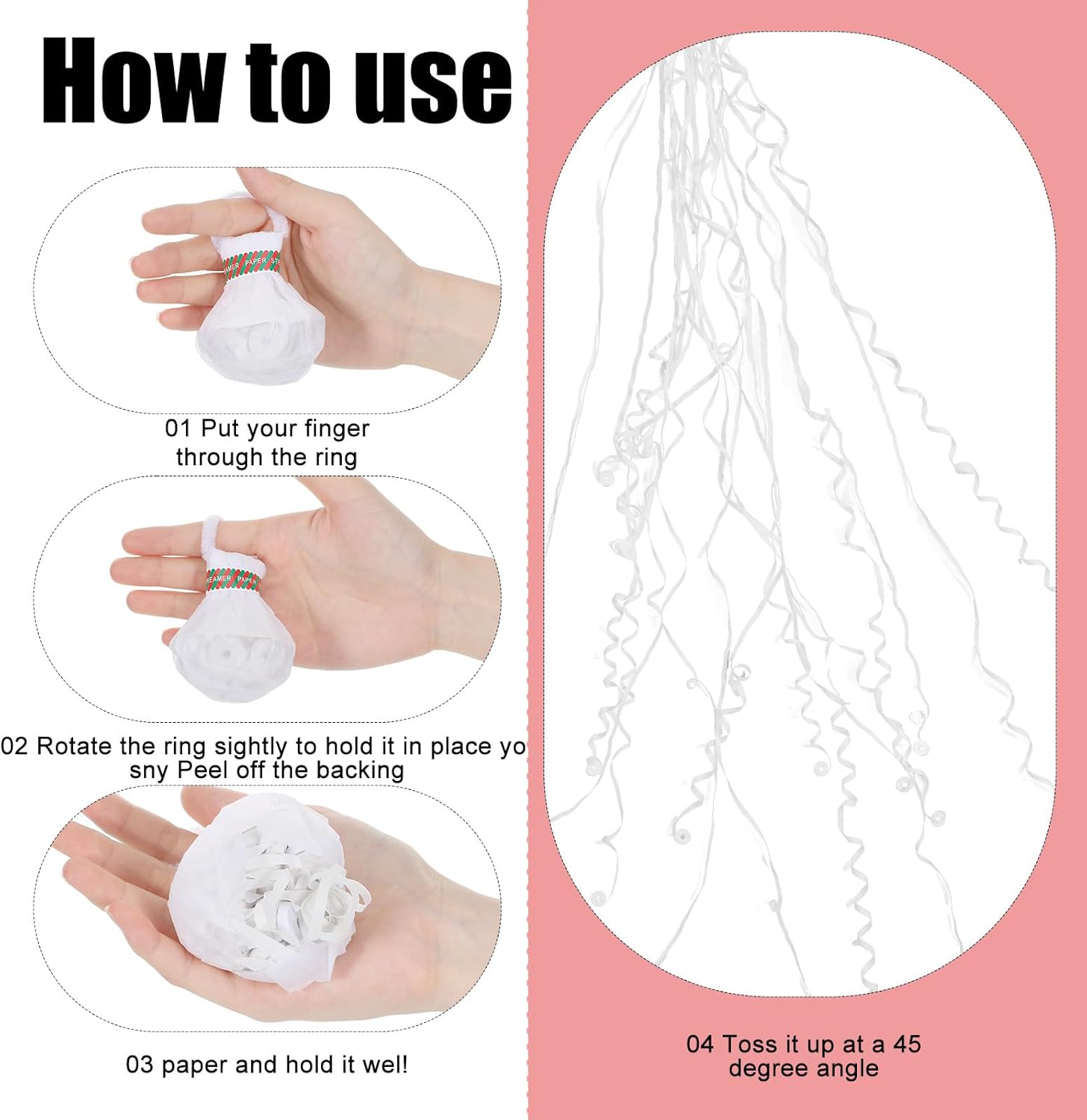 100 Pcs No Mess Streamers, White Romantic Hand Throw Confetti Streamers for Wedding Send Off Birthday Party Graduation Christmas New Year Celebrations