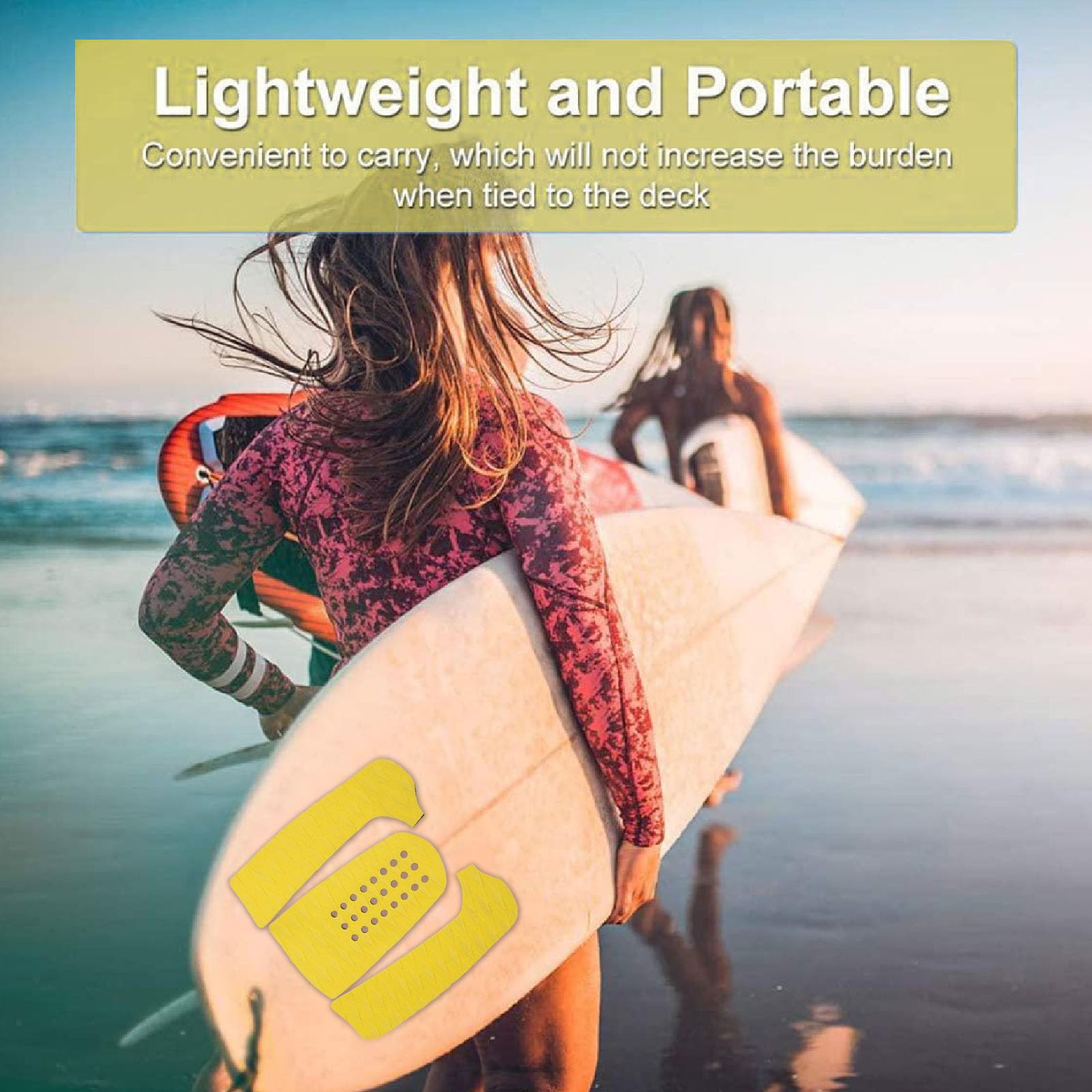 WOHPNLE Surfboard Traction Pads, 3PCS EVA Grip Pads Cuttable Surfboard Front Traction Pads Paddleboard Accessories for Longboard Shortboard Stability (Yellow)