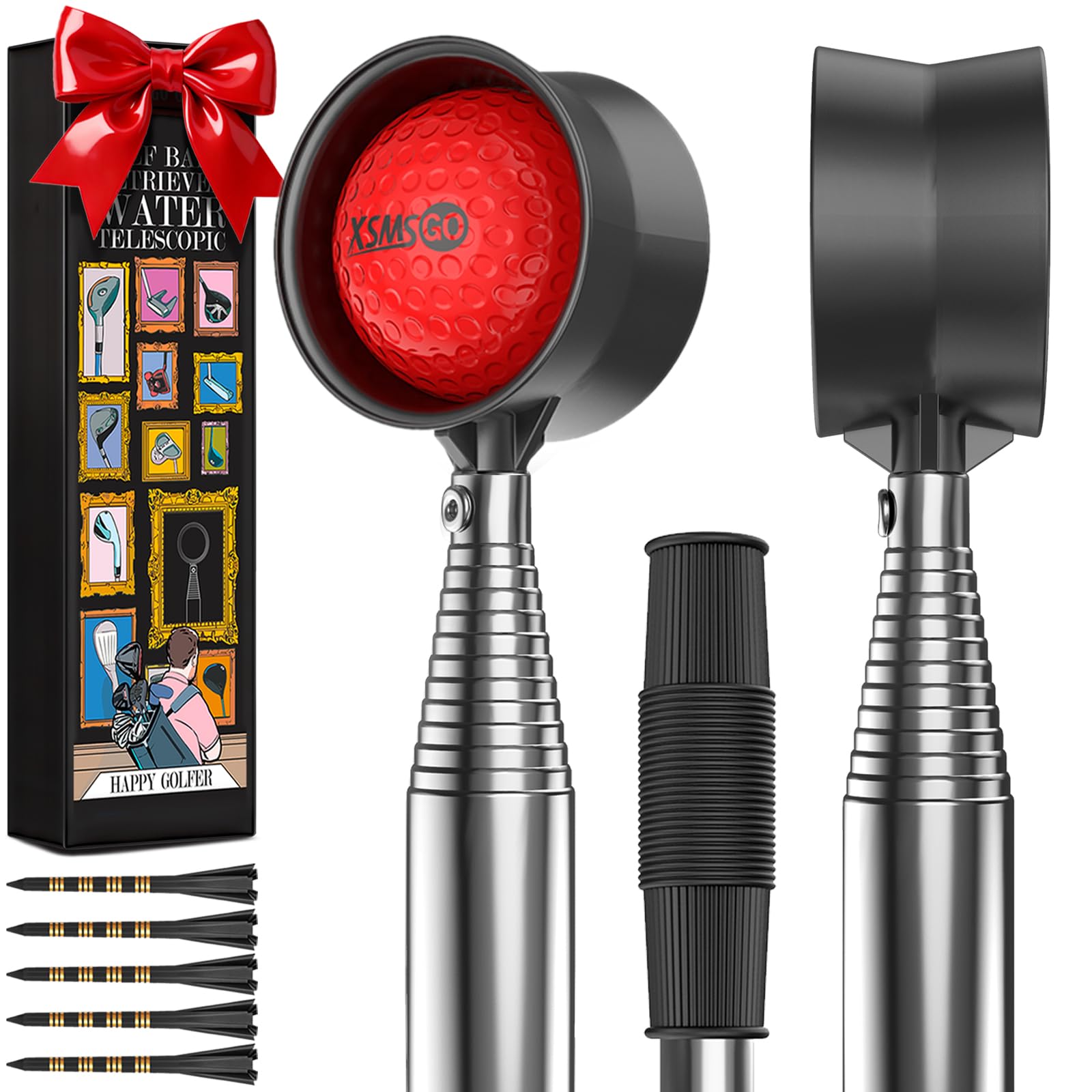XSMSGO Telescopic Stainless Steel Golf Ball Retriever
