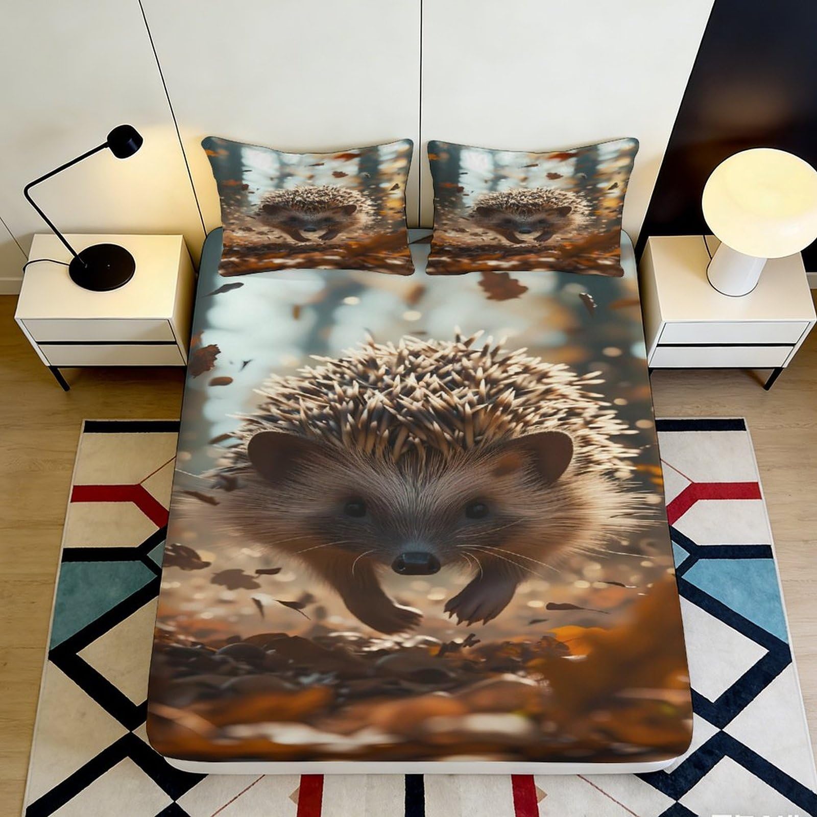 Pnayamiorkfel Style-2 3D Printed Hedgehog Autumn Forest Fitted Sheet Microfiber Soft Mattress Cover Brown Animal Decor For Bedroom Guest Room 90X200x25cm