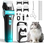 Dog Clippers for Grooming with 5-in-1 Blade, Dog Grooming Kit Cordless Rechargeable Cat Hair Trimmer Detachable Stainless Steel Blade Pet Shaver for Small Puppy Cat Paw Face Head Body
