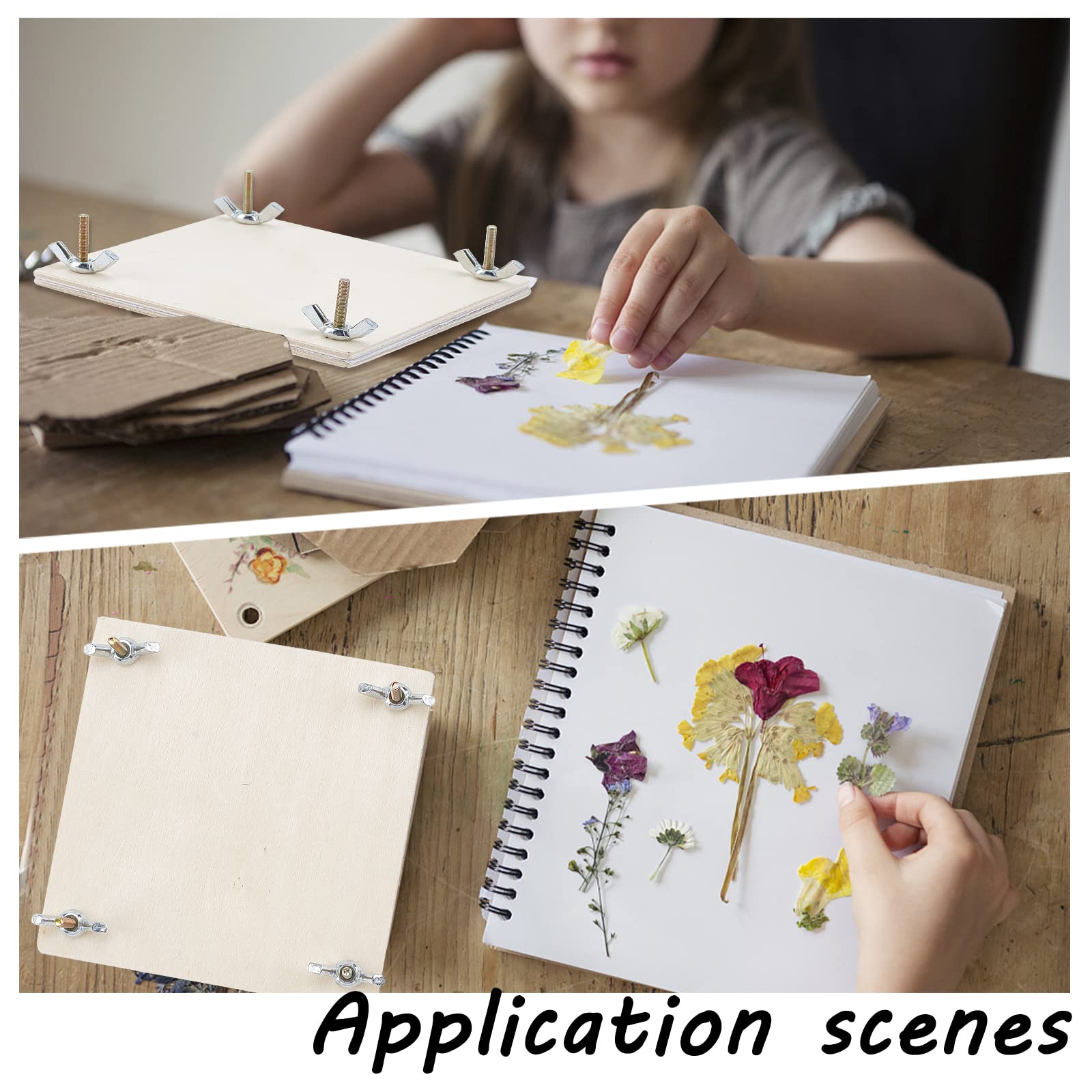 AHANDMAKER Pressa Kit per Fiori In Legno, Set per La Conservazione di Piante e Foglie Da 4x4 pollice per La Produzione di Campioni, Kit Pressa per Fiori Secchi Attività Educativa Fai-Da-Te