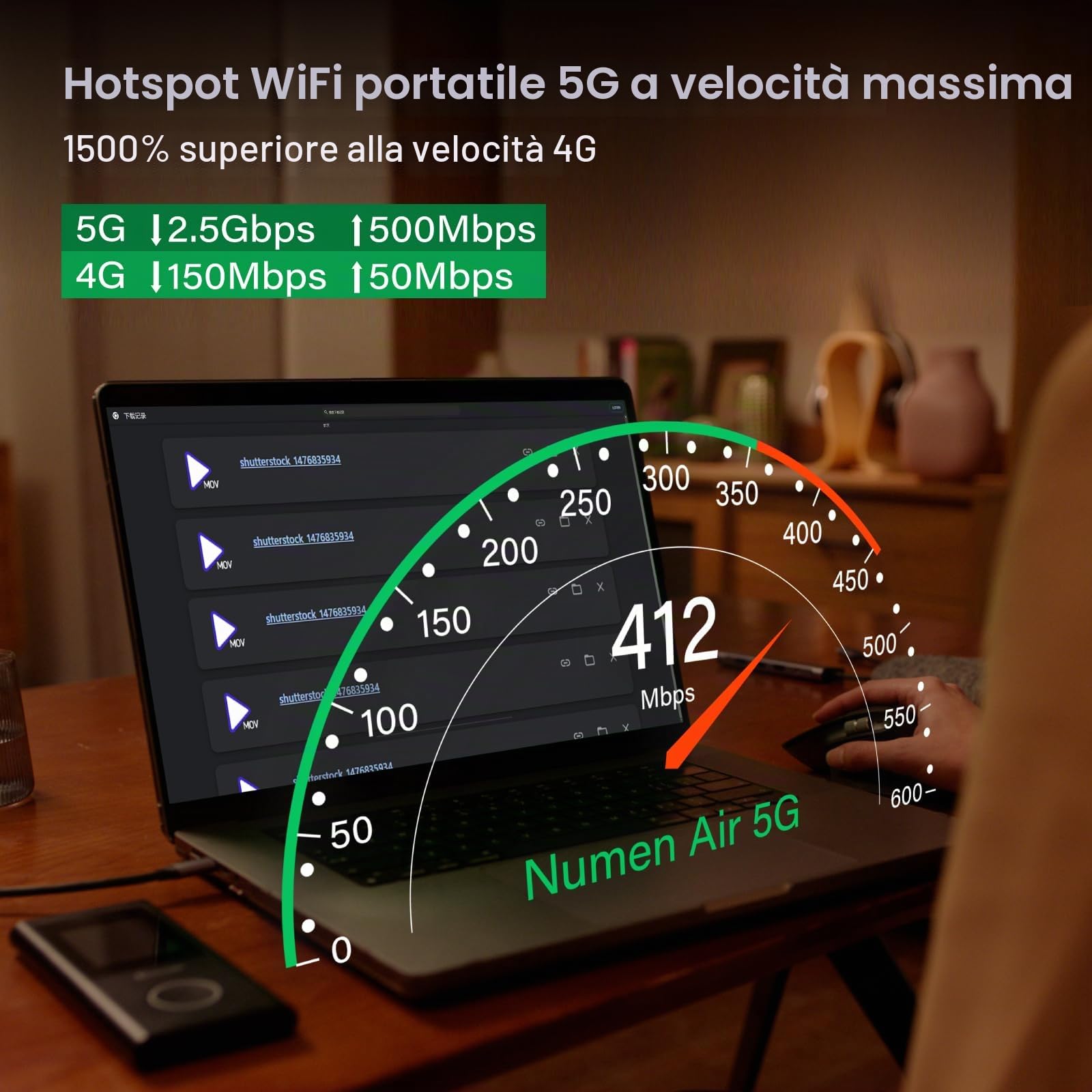 GlocalMe Numen Air - Router Wi-Fi mobile 5G, non necessita di scheda SIM, hotspot 5G LTE con pacchetto dati europei da 30 GB, supporta 16 dispositivi contemporaneamente, batteria da 5400 mAh, hotspot