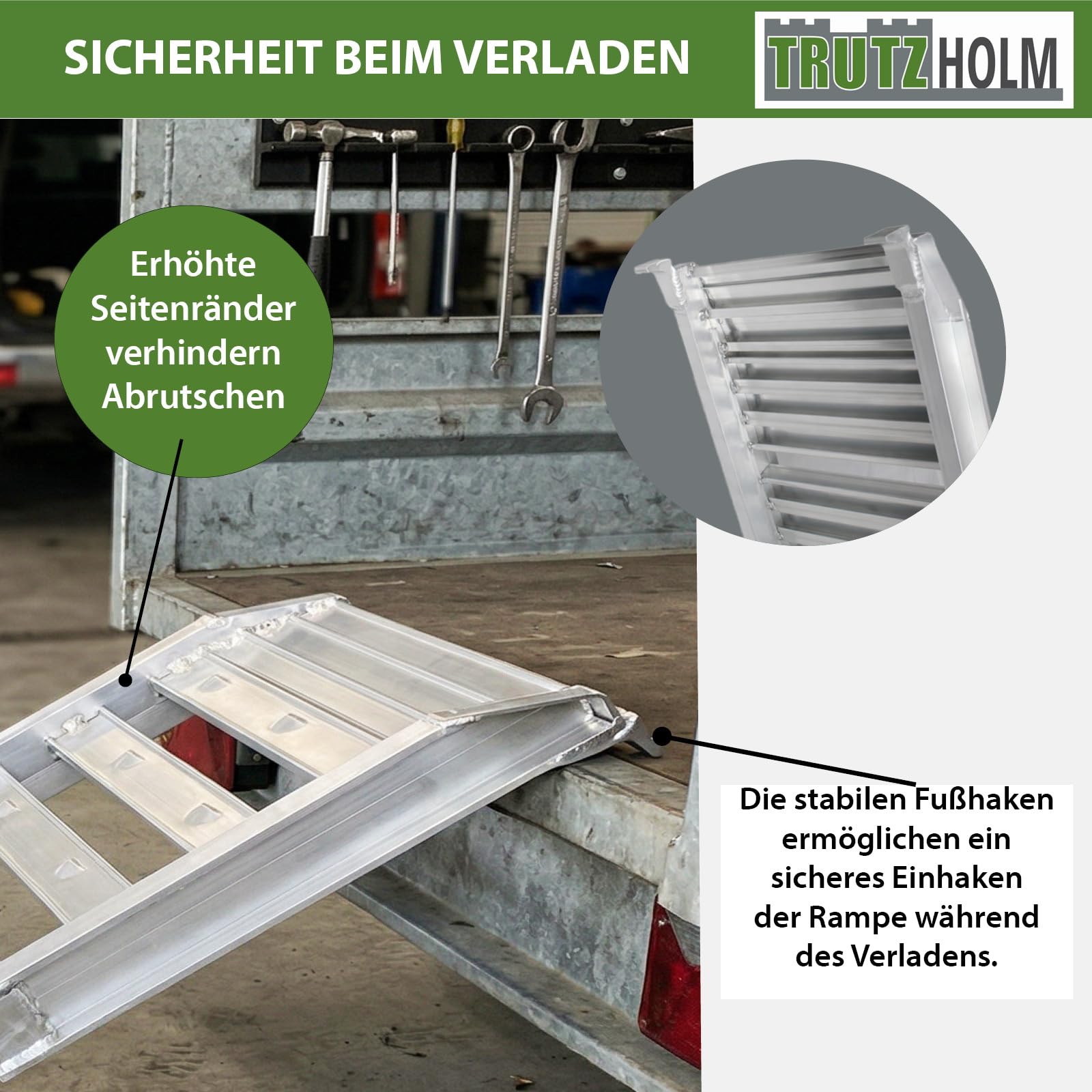 TRUTZHOLM 2X Auffahrrampe klappbar Aluminium Länge 180 cm Traglast gesamt 400 kg geriffelte Oberfläche Verladerampe