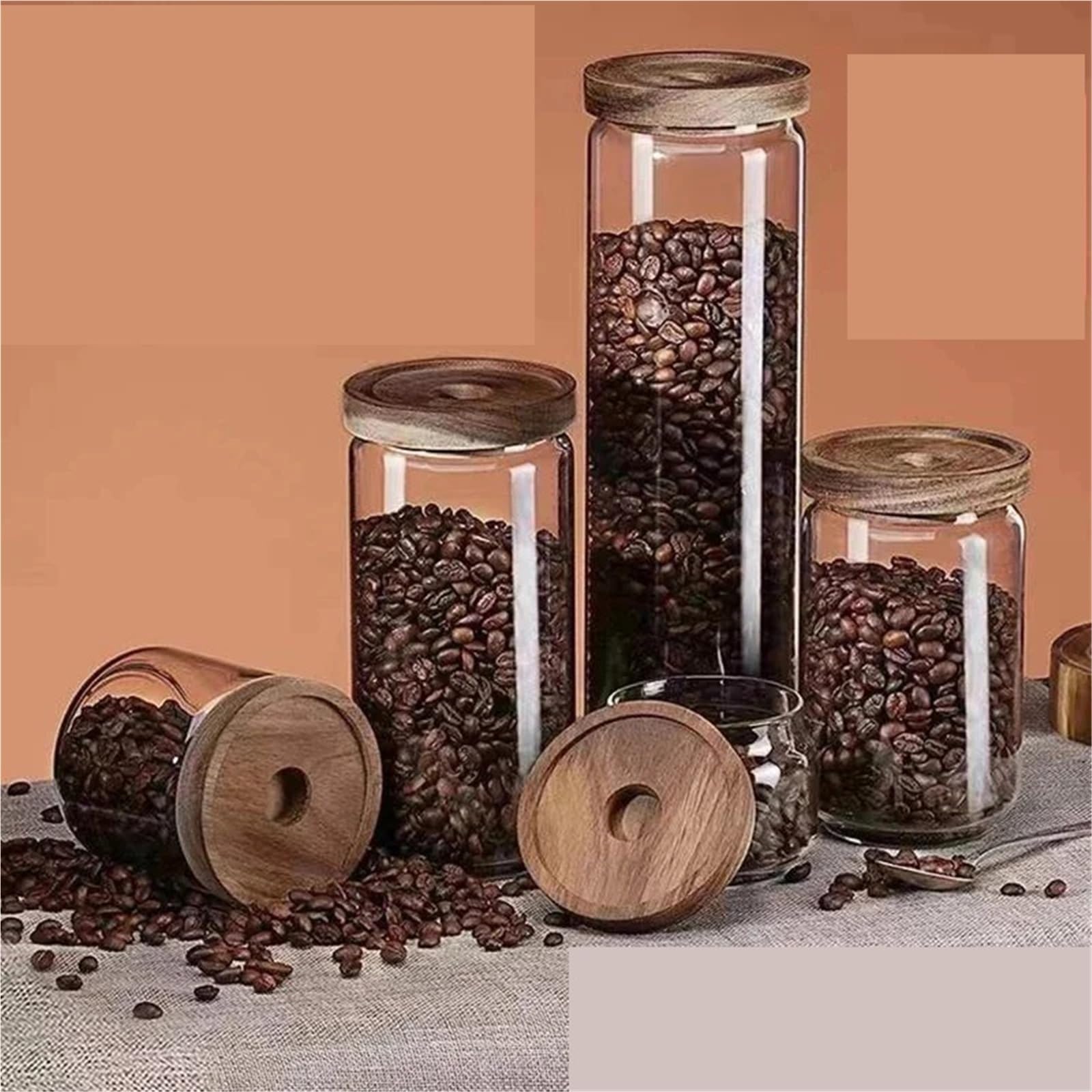 3 Stück Küchen-Glas-Vorratsglas, Glasbehälter, Holzdeckel, versiegelt, for Süßigkeiten FüR TrockenfrüChte(1700ML)