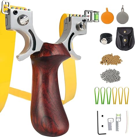 Slingshot, Hunting Sling Shot Set for Adults, Professional Stainless Steel Tactical Slingshots, High Velocity Catapult with Ammo Balls, Rubber Bands, Ammo Pouch, Target