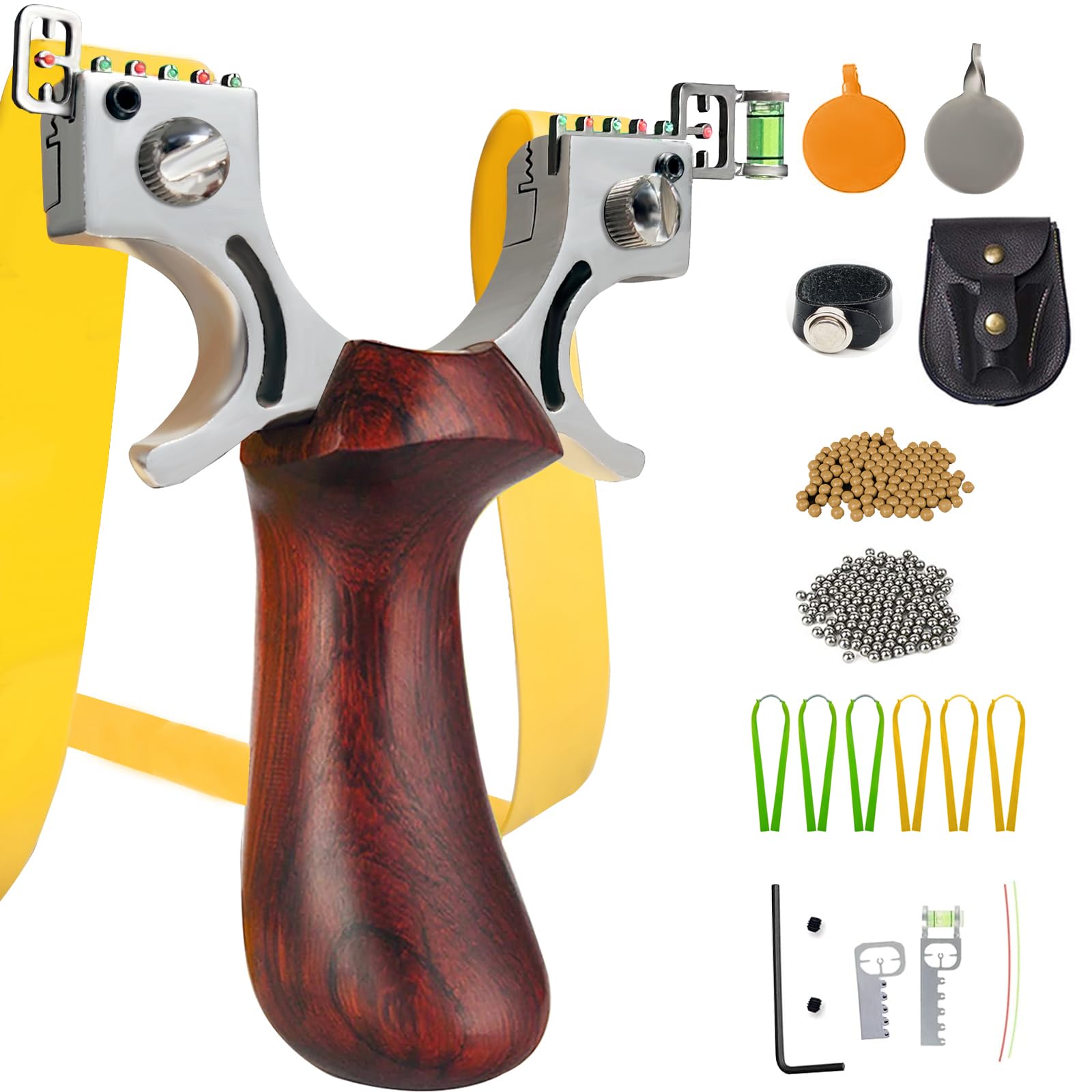 Slingshot, Hunting Sling Shot Set for Adults, Professional Stainless Steel Tactical Slingshots, High Velocity Catapult with Ammo Balls, Rubber Bands, Ammo Pouch, Target