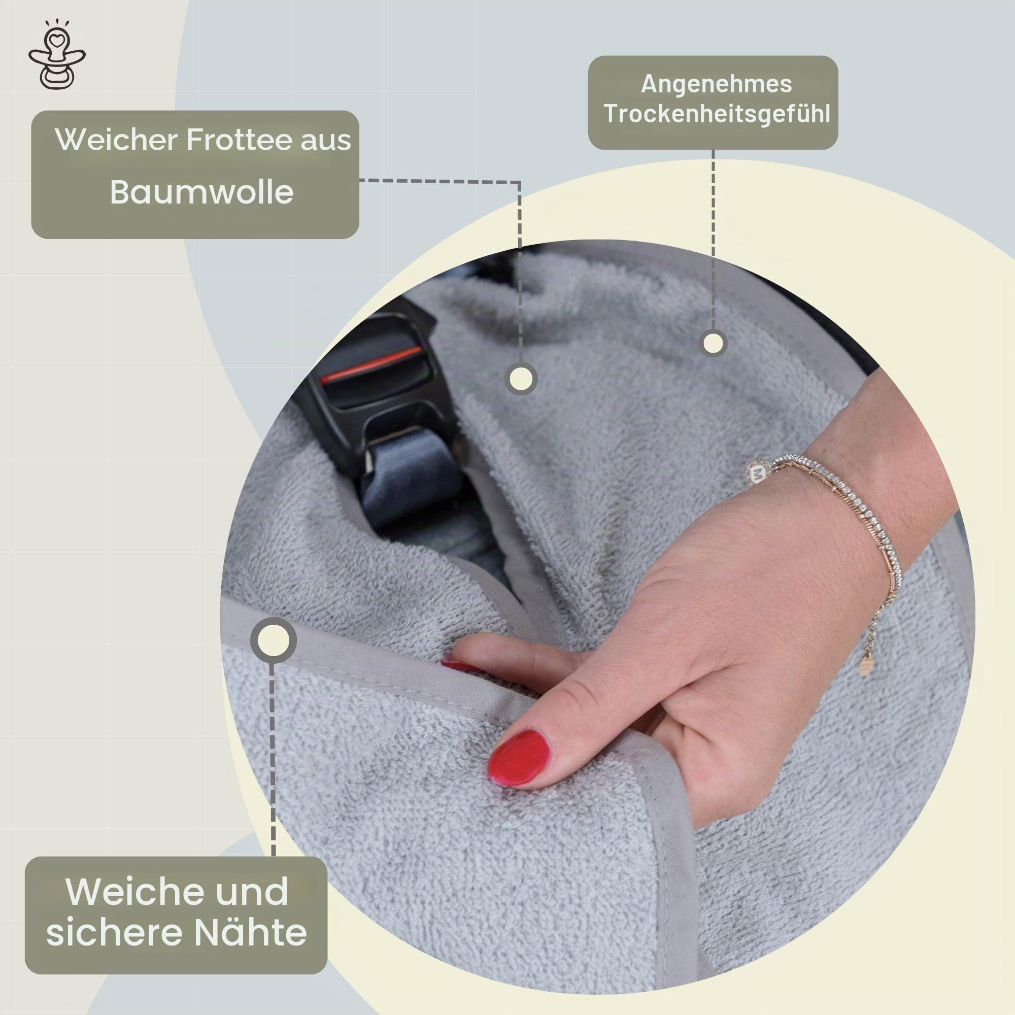 Kindersitzbezug Gruppe 1/2/3 (9–36 kg) aus 100 % Baumwoll-Doppel-Frottee – Oeko-Tex Standard 100 Atmungsaktiv & Schweißabsorbierend Ohne Polsterung Made in Italy (Grau)