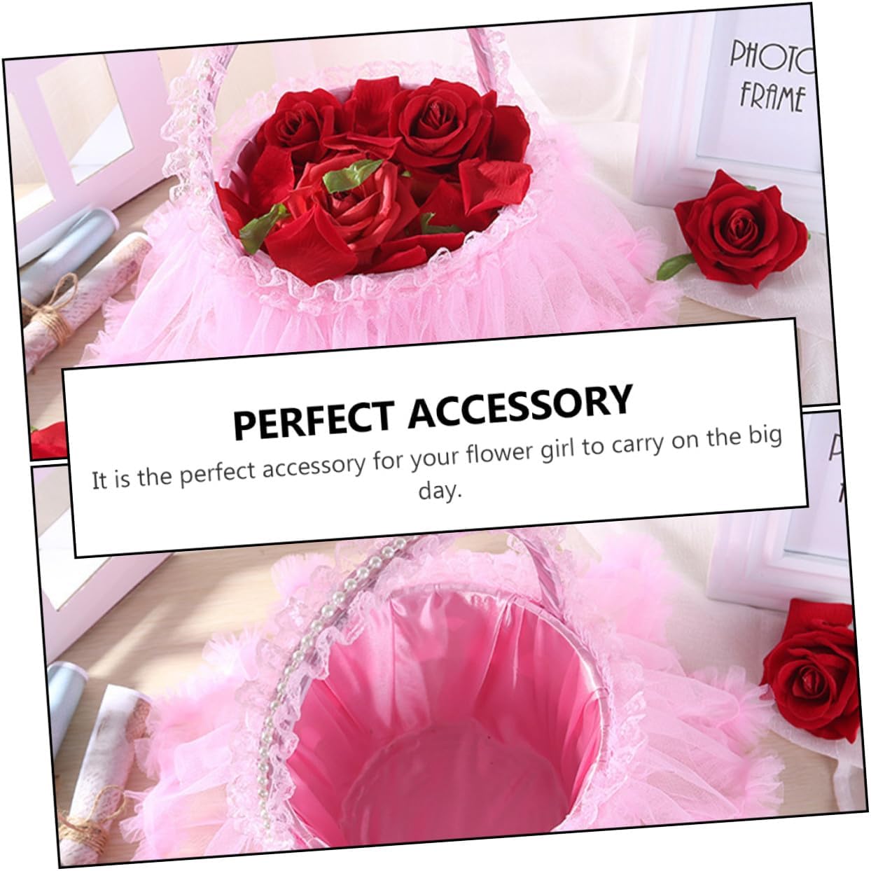 Wedding Lace Flower Basket for Bridesmaids Pink Lace Petal Scattering Basket for Ceremony Supplies