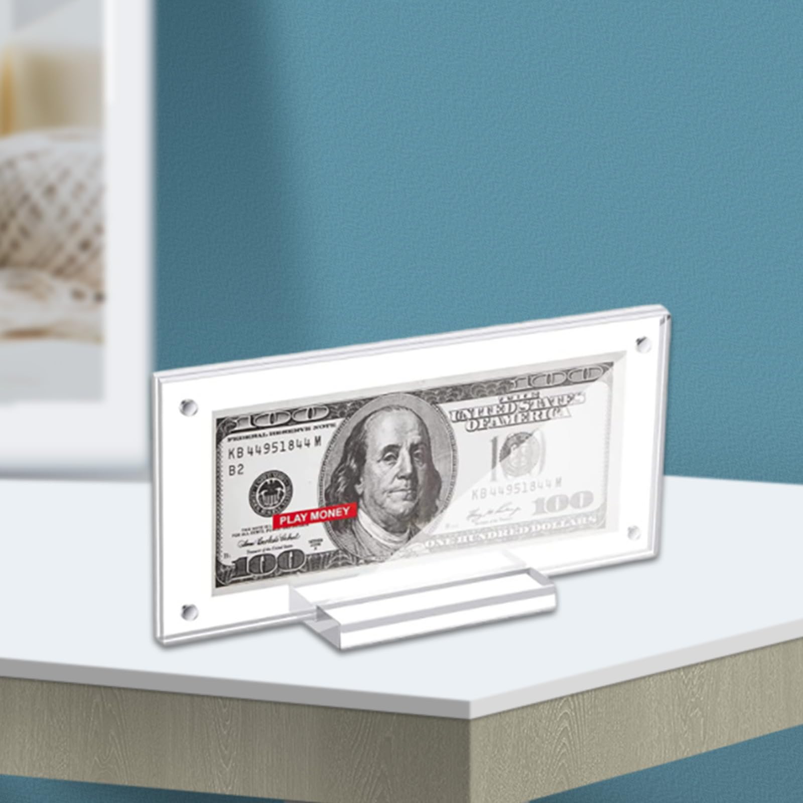 Présentoir à billets en acrylique transparent pour billets de banque