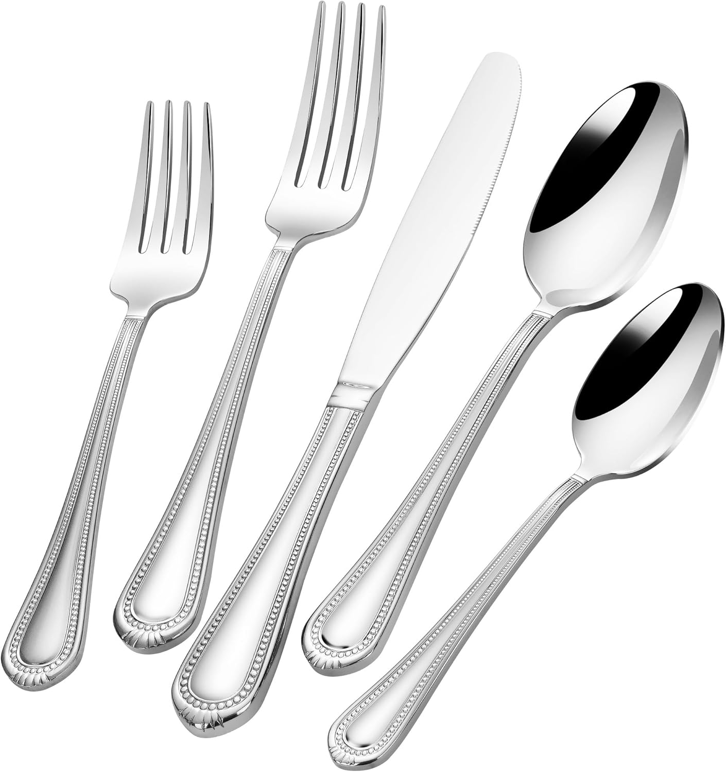 40-Piece Flatware Set for 8, Heavy Duty 18/10 Stainless Steel Silverware Set, Weighted Silverware Knives Forks and Spoons Set, Beaded Edge Handle, Dishwasher Safe