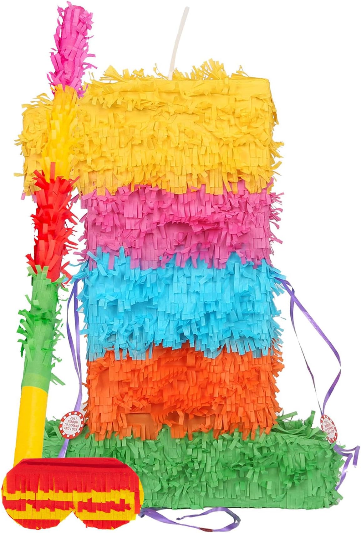 Fax Potato Number 1 Pop-Out Piñata with Stick & Blindfold - Rainbow Stick - Fillable Colorful Rainbow Pinata Lightweight Cardboard Party Decoration Pack Game Set for Birthdays, Anniversary