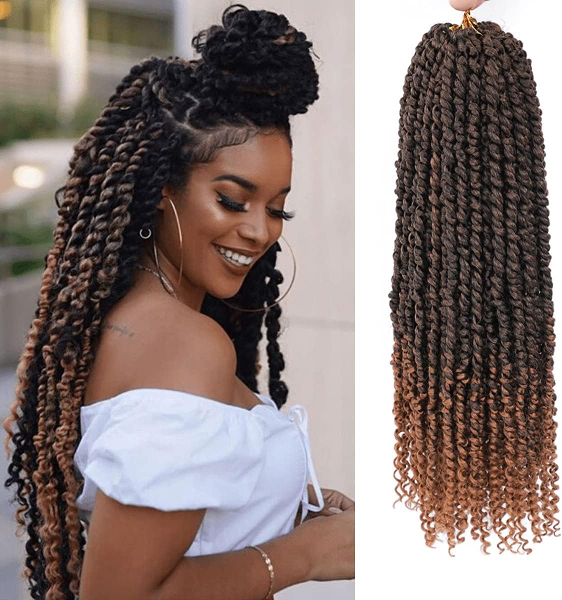 Passion Twist Hair - 8 Packs 18 Inch Passion Twist Crochet Hair For Women, Crochet Pretwisted Curly Hair Passion Twists Synthetic Braiding Hair Extensions (18 Inch 8 Packs, T30)