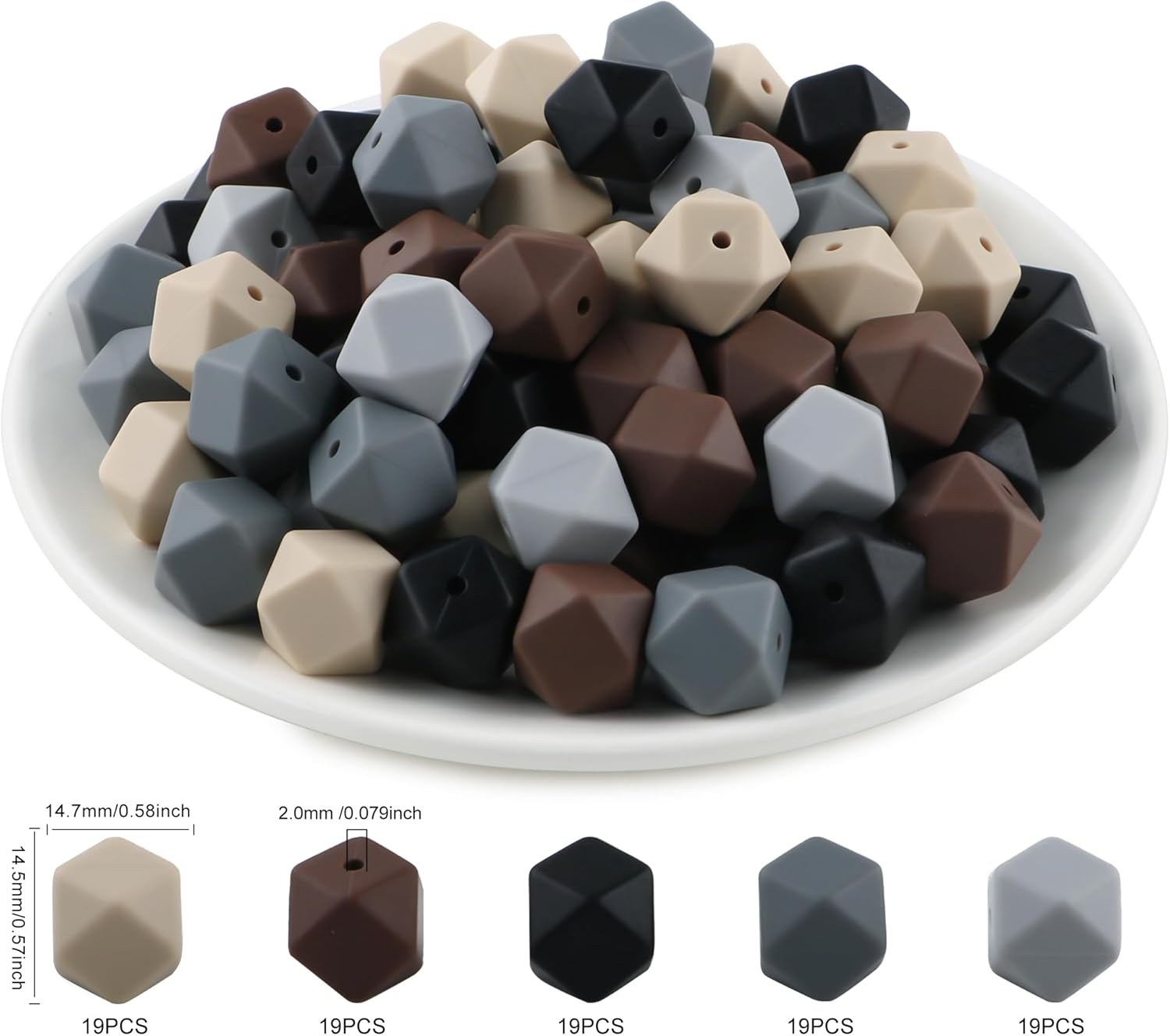 95pcs 14mm Hexagon Silicone Beads for Keychain Making Mix Color Bulk Polygon Silicone Beads for Pens and Bracelet Crafts(Gray) - Image 2
