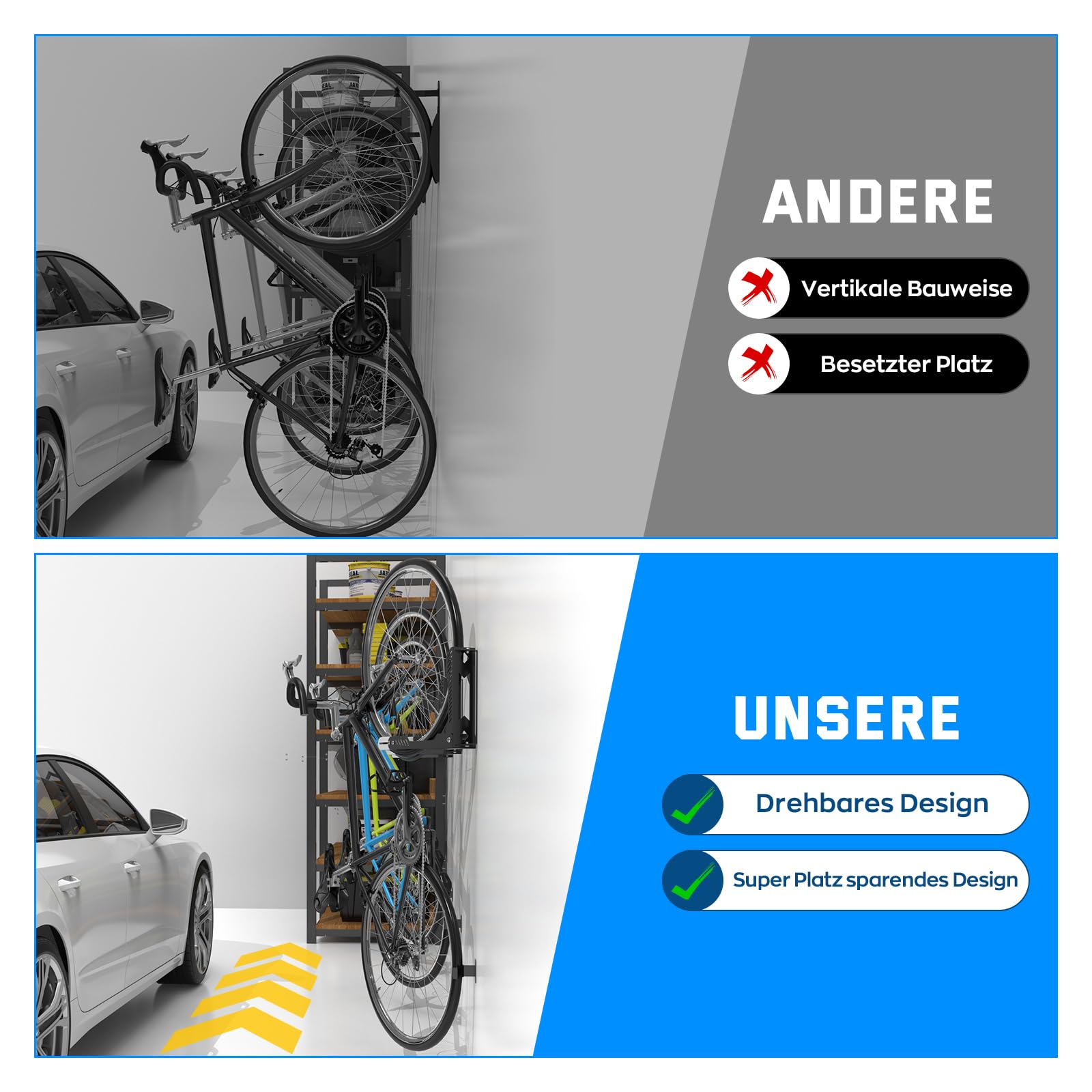 IMAYCC Profi Schwenkbare Fahrrad Wandhalterung, Fahrradhalterung Wand ohne schweres Heben, platzsparender Fahrradständer für die Garage, einfaches Einhängen und Aushängen,kann bis zu 40 kg halten weiß