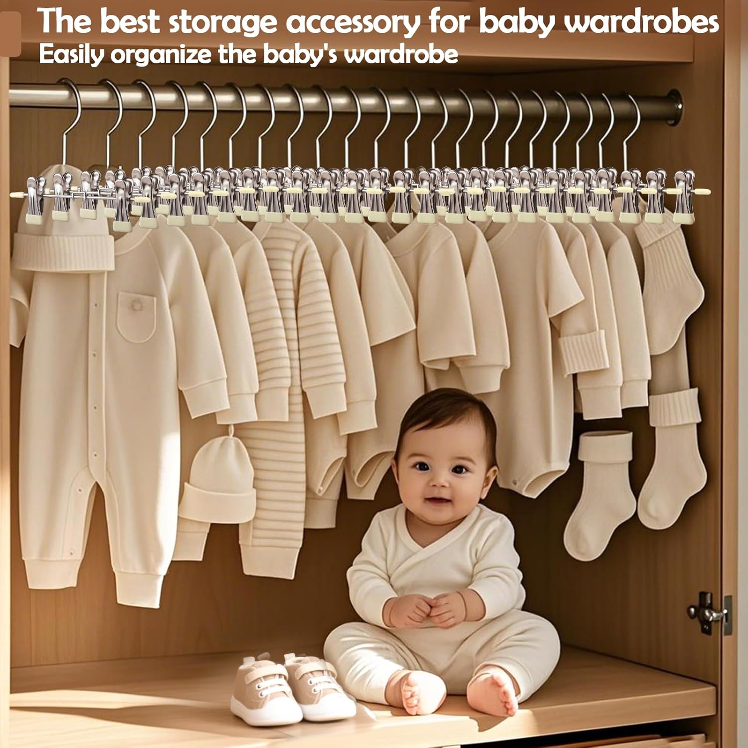 Mity rain 30-Pack Baby Hangers - 360° Rotatable Silicone Clip Kid Hangers, Space-Saving Toddler Hanger,Premium Stainless Steel, Ideal for Newborn & Children Wardrobe Organization.