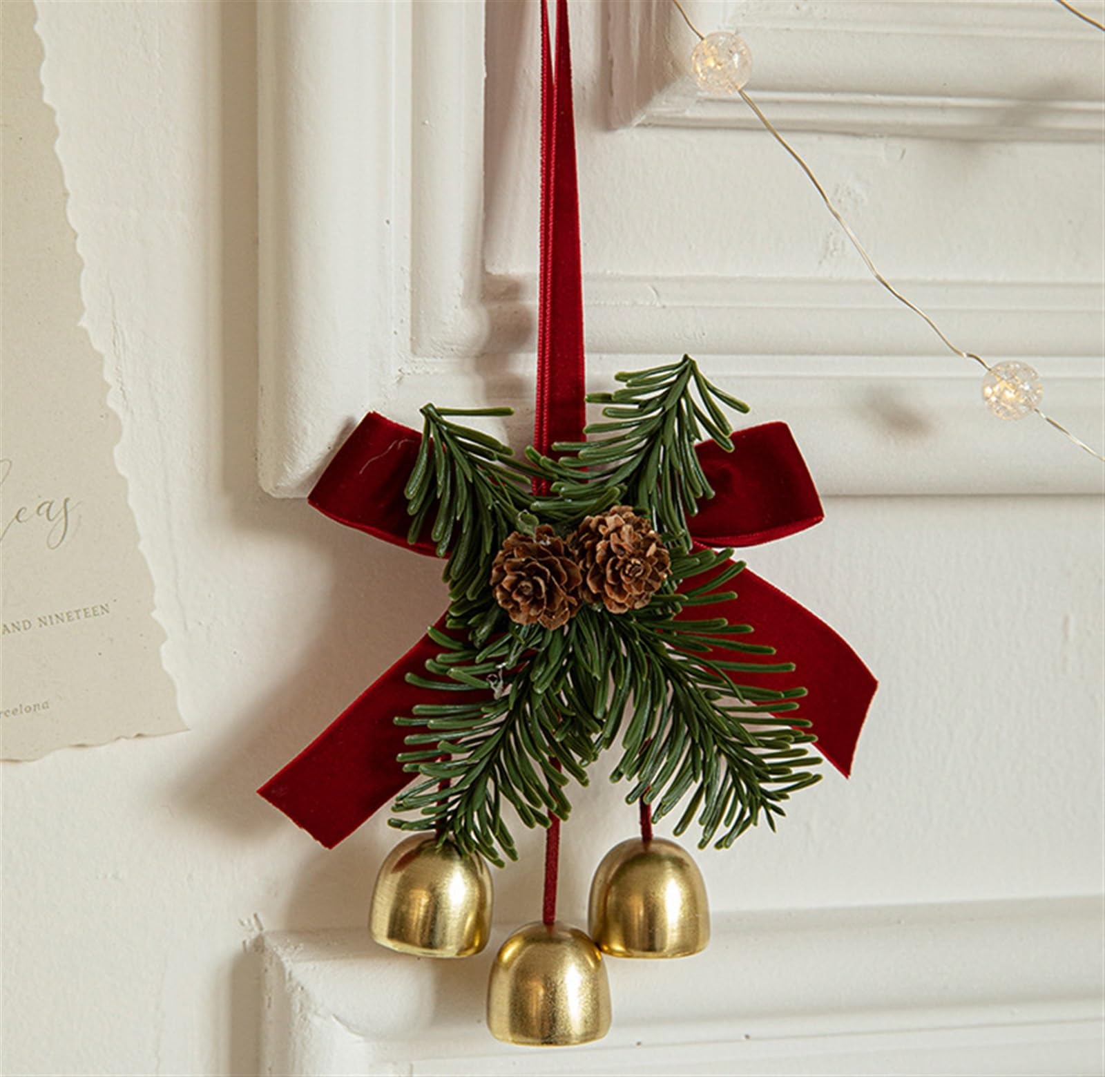 Campanelle Natale Ornamento Campana da Slitta in Ottone su Fiocco in Cordoncino di Cuoio Ornamenti for L'Albero Natale for La Casa Decorazioni(16x11cm)