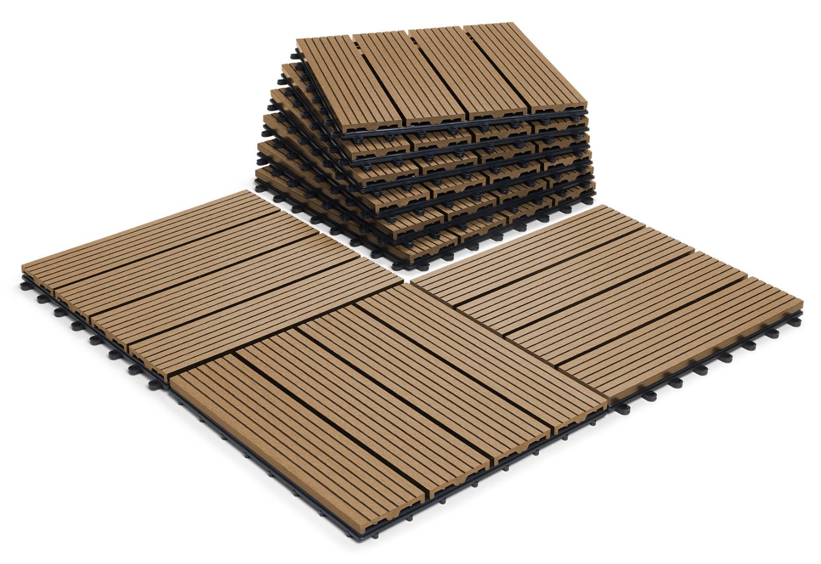 CLICK-DECK Composite Decking Tiles 30x30cm Interlocking Outdoor Deck Tiles | Patio, Balcony, Roof Terrace & Hot Tub | Easy Tool-Free Installation | Low Maintenance, Weather-Resistant (72 Tiles, Teak)